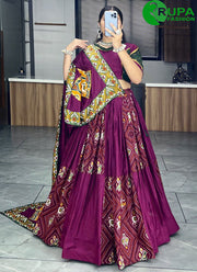 Outstanding Wine Color Plain With Rich Patola Bandhani Print Lahenga Choli